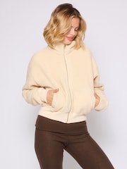 South Beach Cream Fleece Back Borg Cropped Jacket - Image 9 of 11