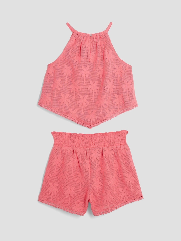 River Island Pink Girls Hanky Hem Shorts Set - Image 1 of 4
