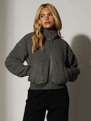 South Beach Grey Fleece Back Borg Cropped Jacket - Image 1 of 6