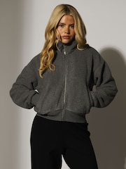 South Beach Grey Fleece Back Borg Cropped Jacket - Image 2 of 6