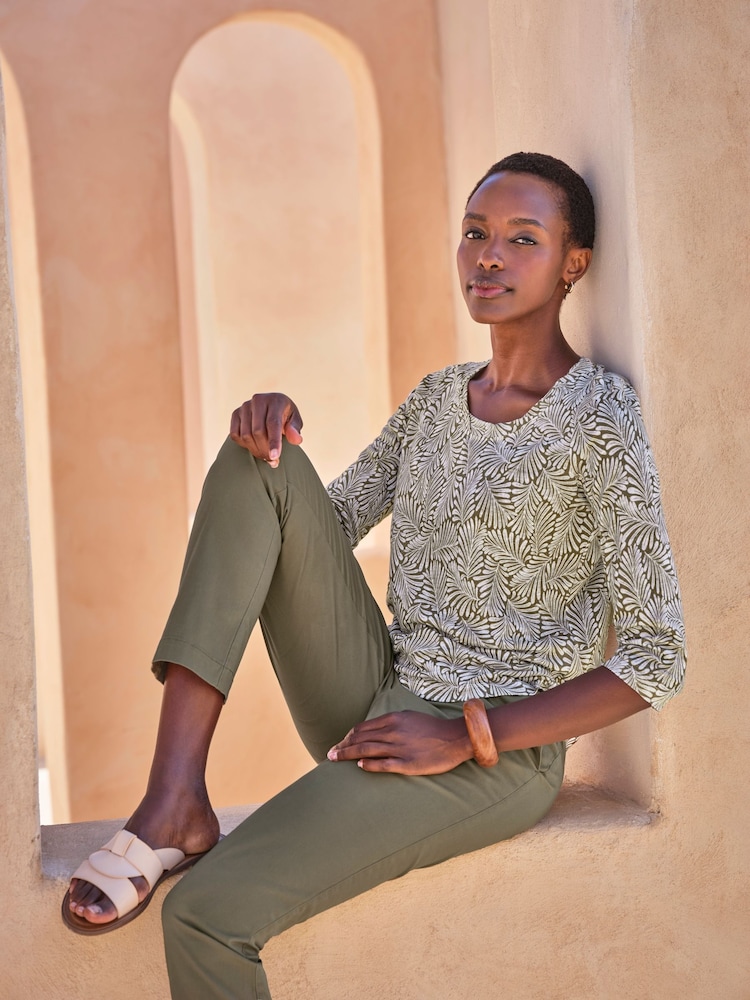 Pure Collection 3/4 Sleeve 100% Linen Jersey Top - Image 1 of 3