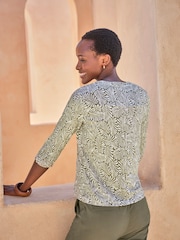 Pure Collection 3/4 Sleeve 100% Linen Jersey Top - Image 2 of 3