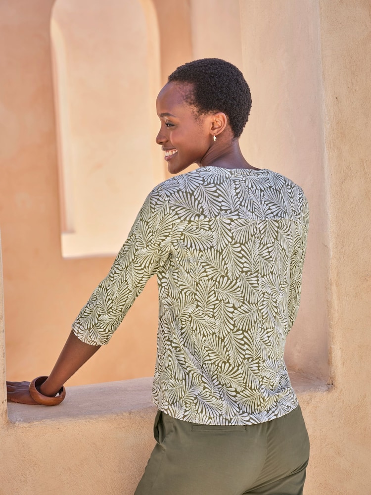 Pure Collection 3/4 Sleeve 100% Linen Jersey Top - Image 2 of 3