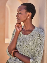 Pure Collection 3/4 Sleeve 100% Linen Jersey Top - Image 3 of 3
