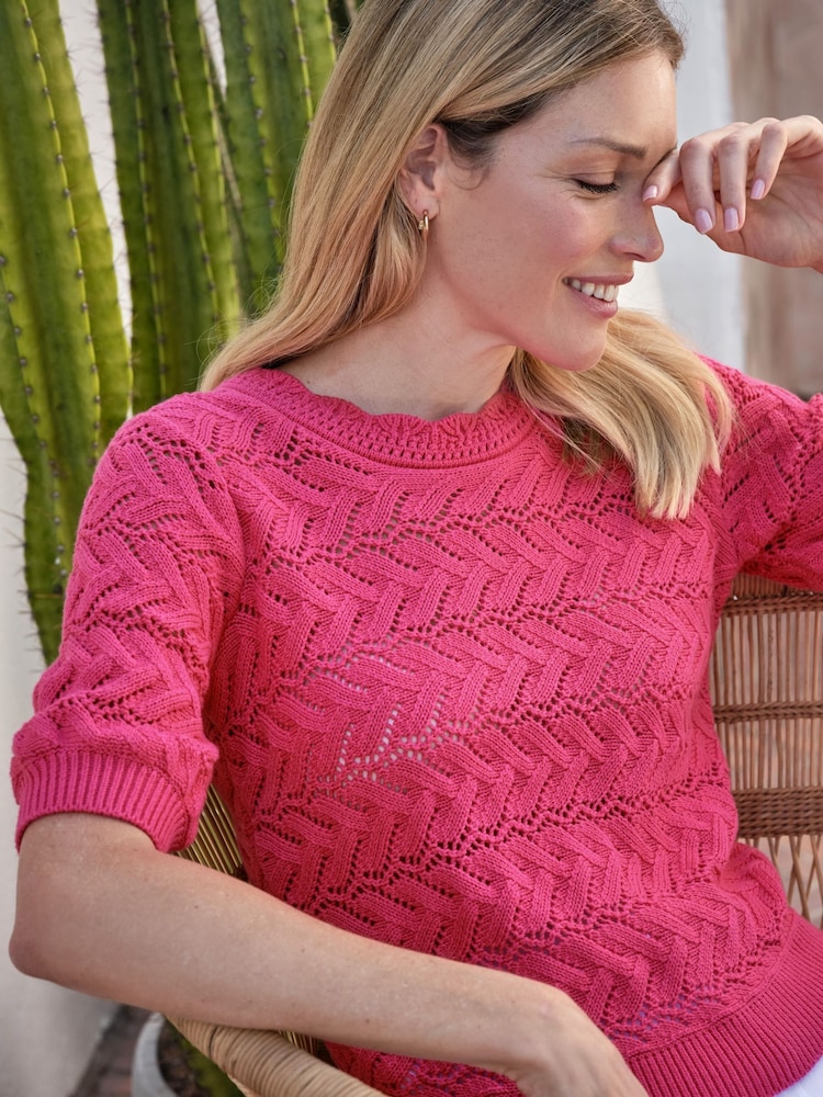 Pure Collection 100% Cotton Crochet Trim Top - Image 3 of 3