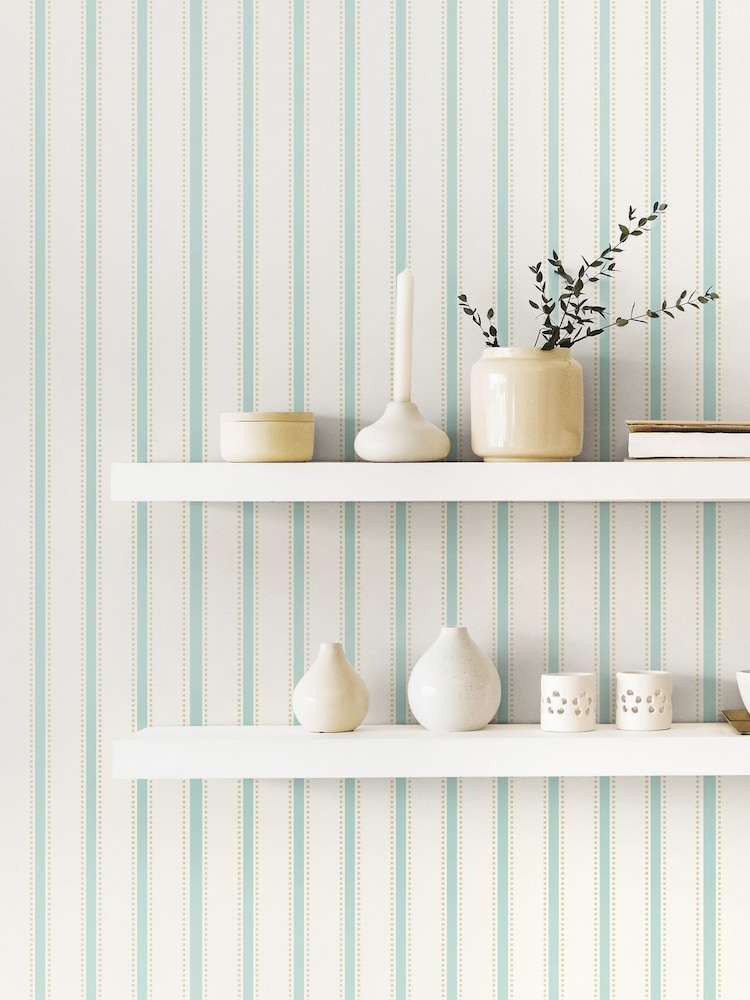 Ohpopsi Seafoam Ticking Stripe 10M Wallpaper - Image 1 of 3