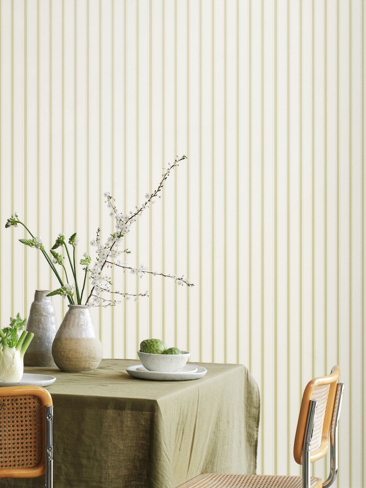 Ohpopsi Asparagus Ticking Stripe 10M Wallpaper - Image 1 of 3