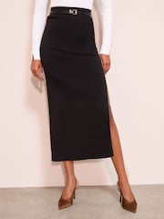 Friends Like These Black Belted Pencil Midi Skirt - Image 1 of 4