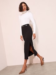 Friends Like These Black Belted Pencil Midi Skirt - Image 3 of 4