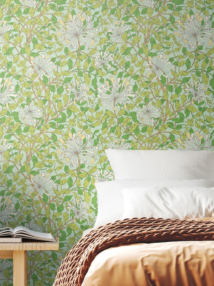 Hoopla Walls Duckegg Blue Honeysuckle Leaf Trail 10M Wallpaper - Image 1 of 2 Hoopla Walls Duckegg Blue Honeysuckle Leaf Trail 10M Wallpaper - Image 1 of 2