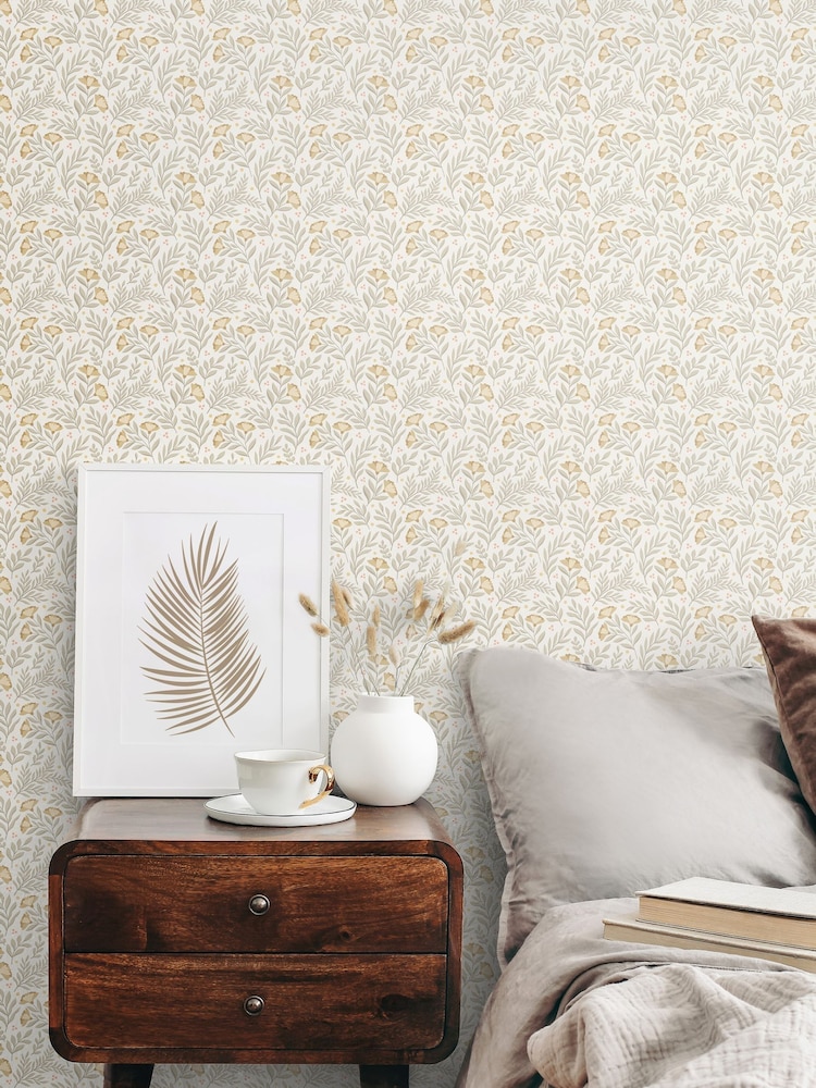 Hoopla Walls Stone Linen Petite Posy 10M Wallpaper - Image 1 of 2 Hoopla Walls Stone Linen Petite Posy 10M Wallpaper - Image 1 of 2