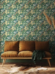 Hoopla Walls Emerald Green Lily Ogee 10M Wallpaper - Image 1 of 2
