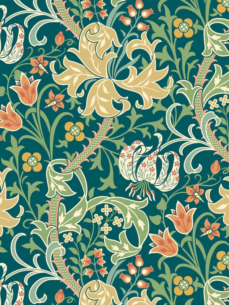 Hoopla Walls Emerald Green Lily Ogee 10M Wallpaper - Image 2 of 2