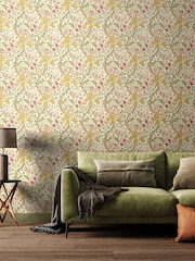 Hoopla Walls Olive Green Lily Ogee 10M Wallpaper - Image 1 of 2