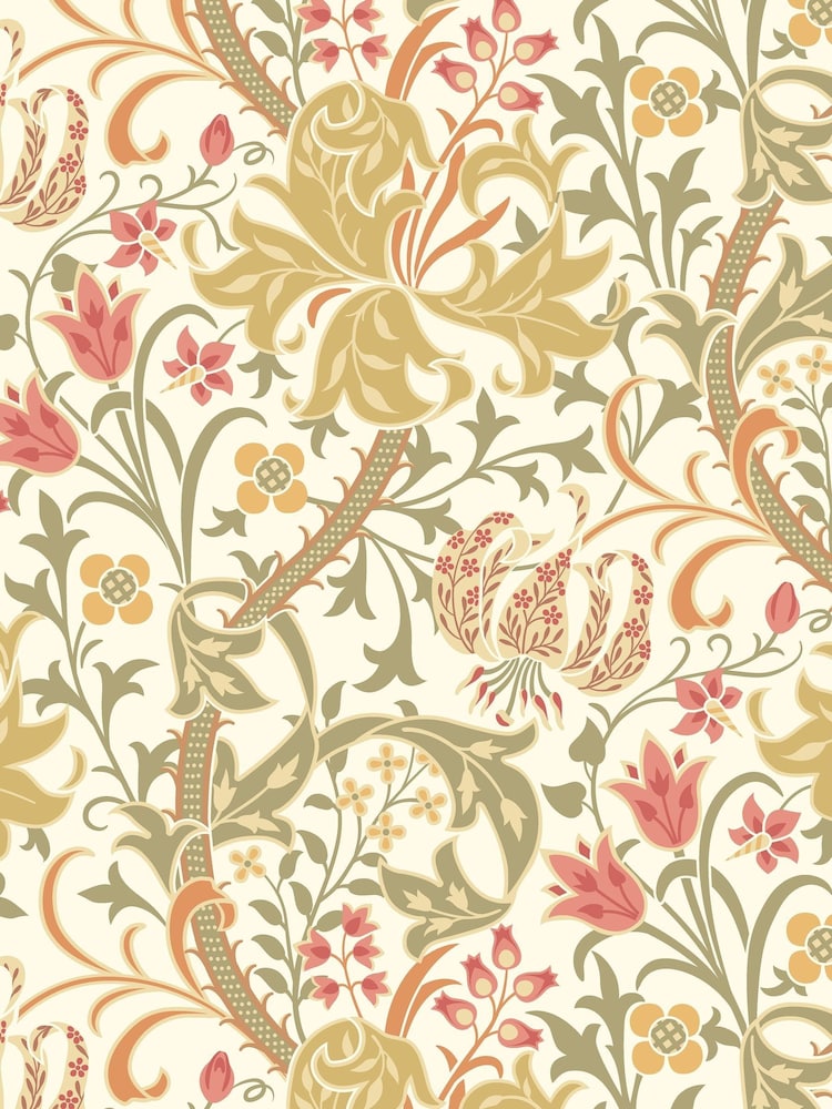 Hoopla Walls Olive Green Lily Ogee 10M Wallpaper - Image 2 of 2