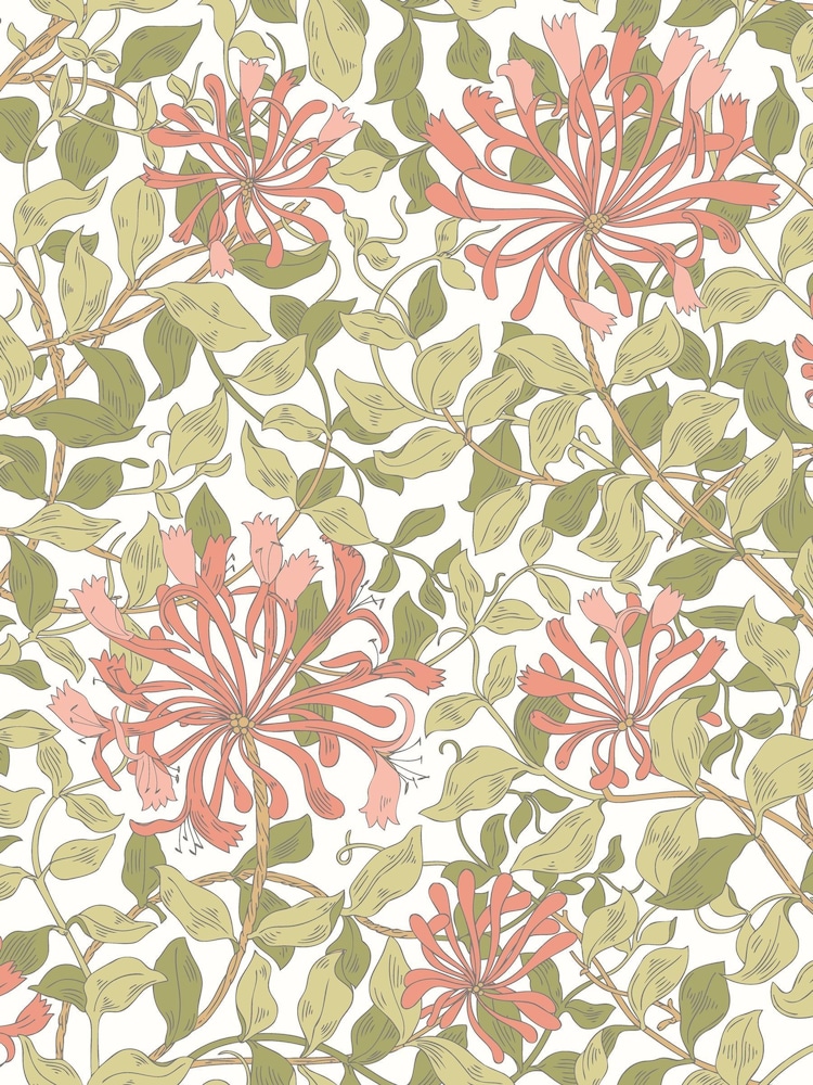 Hoopla Walls Coral Pink Honeysuckle Leaf Trail 10M Wallpaper - Image 2 of 2