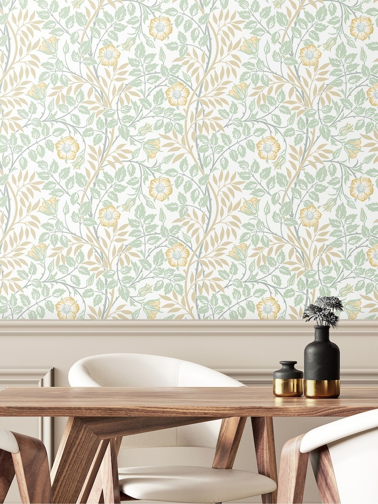 Hoopla Walls Soft Mint Rosehip Trial 10M Wallpaper - Image 1 of 2
