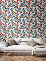 Hoopla Walls Navy Twist Leafy Patchwork 10M Wallpaper - Image 1 of 2