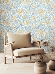 Hoopla Walls Soft Blue Honeysuckle Leaf Trail 10M Wallpaper - Image 1 of 2