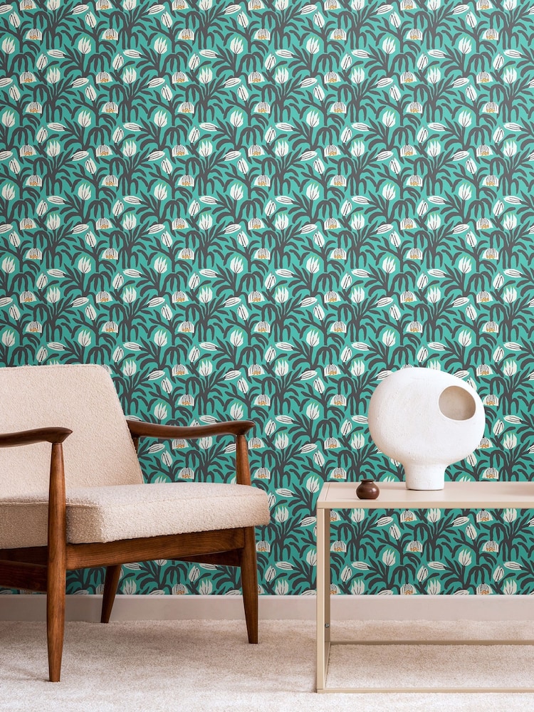 Hoopla Walls Teal Blue Chunky Flower 10M Wallpaper - Image 1 of 2