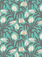 Hoopla Walls Teal Blue Chunky Flower 10M Wallpaper - Image 2 of 2