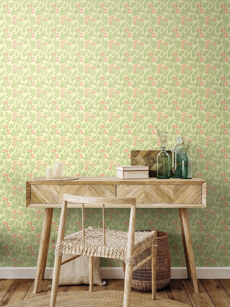 Hoopla Walls Apricot Fern Petite Posy 10M Wallpaper - Image 1 of 2 Hoopla Walls Apricot Fern Petite Posy 10M Wallpaper - Image 1 of 2