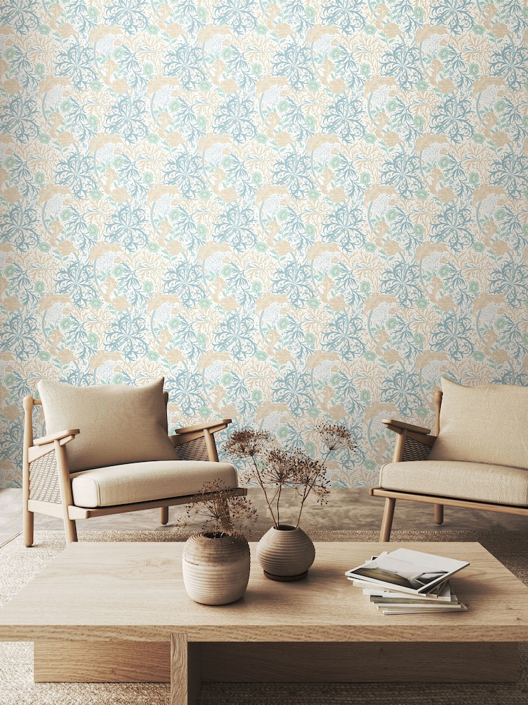 Hoopla Walls Soft Blue Seaweed Garden 10M Wallpaper - Image 1 of 2