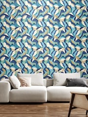 Hoopla Walls Indigo Mix Leafy Patchwork 10M Wallpaper - Image 1 of 2