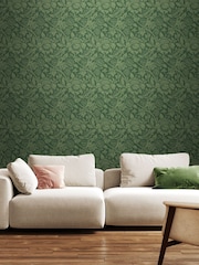 Hoopla Walls Forest Green Damask Trail 10M Wallpaper - Image 1 of 2