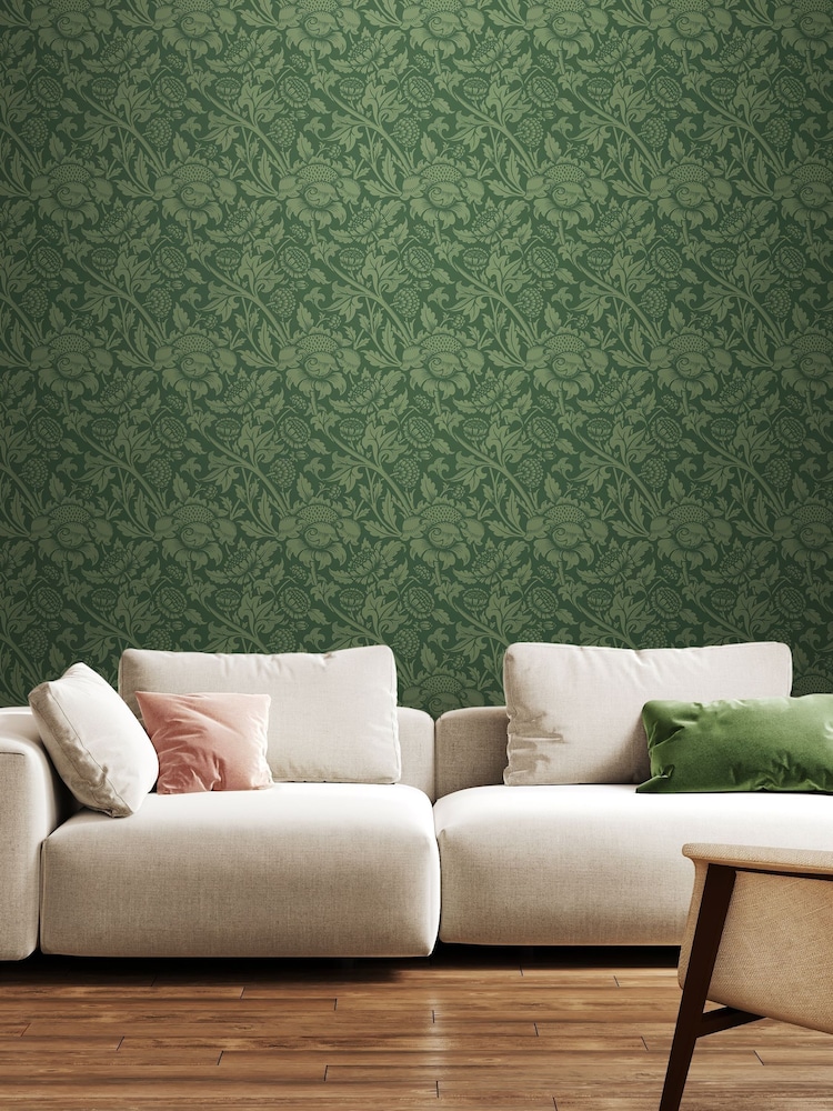Hoopla Walls Forest Green Damask Trail 10M Wallpaper - Image 1 of 2