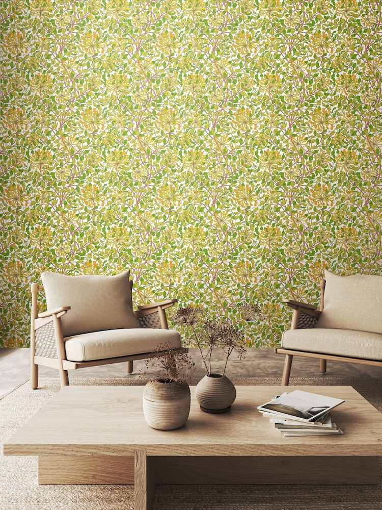 Hoopla Walls Sunshine Yellow Honeysuckle Leaf Trail 10M Wallpaper - Image 1 of 2