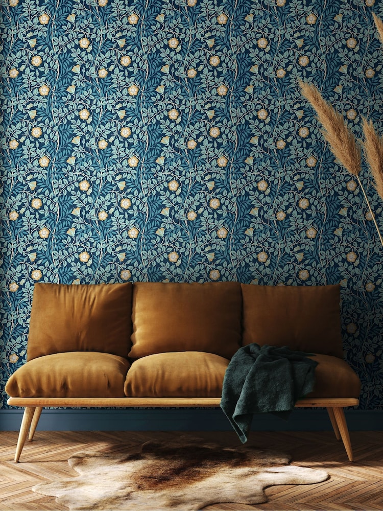 Hoopla Walls Navy Blue Rosehip Trial 10M Wallpaper - Image 1 of 2