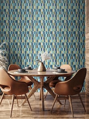 Hoopla Walls Indigo Gold Building Blocks 10M Wallpaper - Image 1 of 2