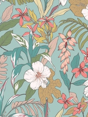 Hoopla Walls Coral Teal Oasis 10M Wallpaper - Image 2 of 2