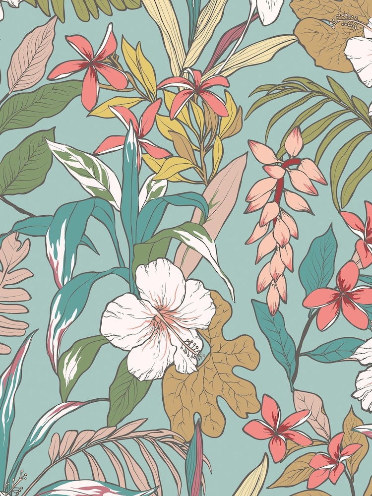 Hoopla Walls Coral Teal Oasis 10M Wallpaper - Image 2 of 2