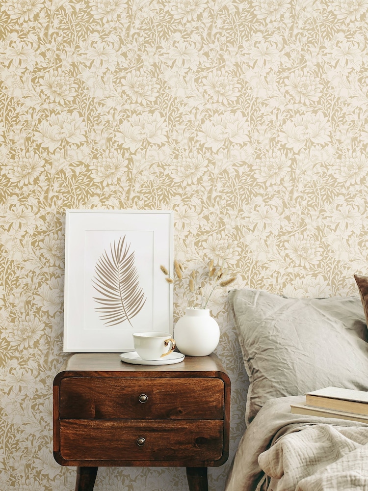 Hoopla Walls Flax Chrysanthemum 10M Wallpaper - Image 1 of 2
