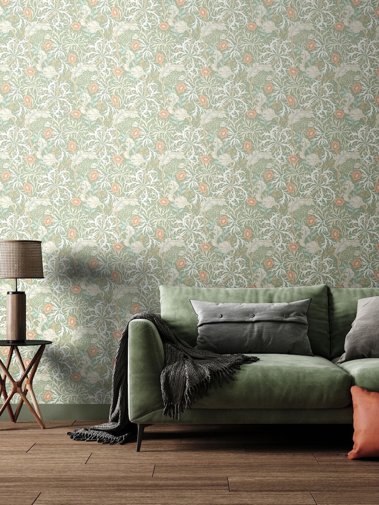 Hoopla Walls Sage Apricot Seaweed Garden 10M Wallpaper - Image 1 of 2