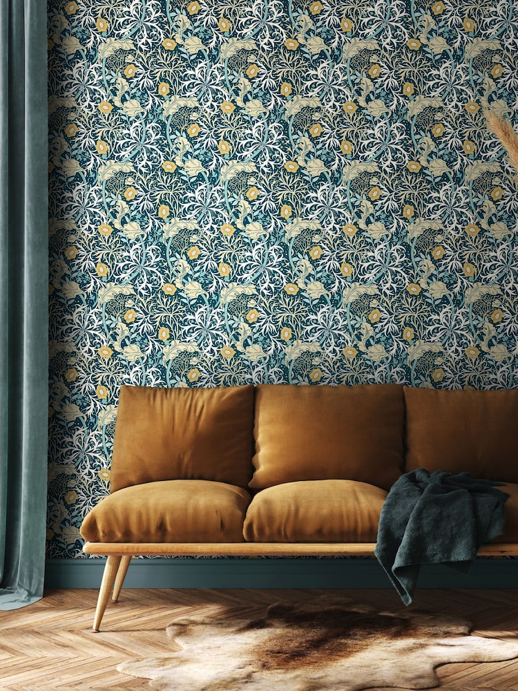 Hoopla Walls Petrol Blue Seaweed Garden 10M Wallpaper - Image 1 of 2