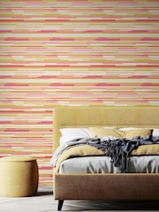 Hoopla Walls Pink Green Horizontal Stripe 10M Wallpaper - Image 1 of 2