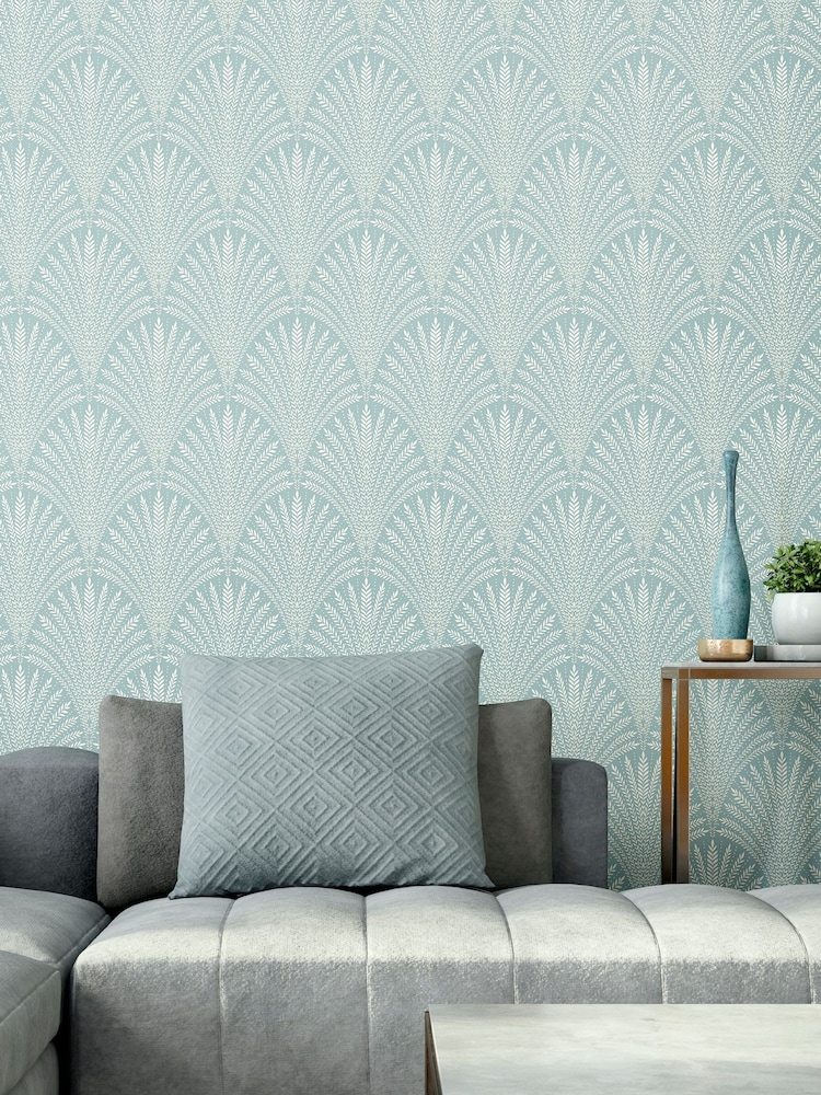 Hoopla Walls Ducke Egg Blue Leaf Fan 10M Wallpaper - Image 1 of 2