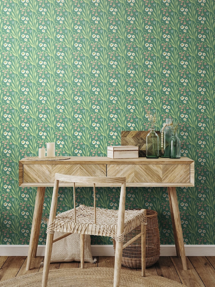 Hoopla Walls Leaf Peony Meadow Stripe 10M Wallpaper - Image 1 of 2