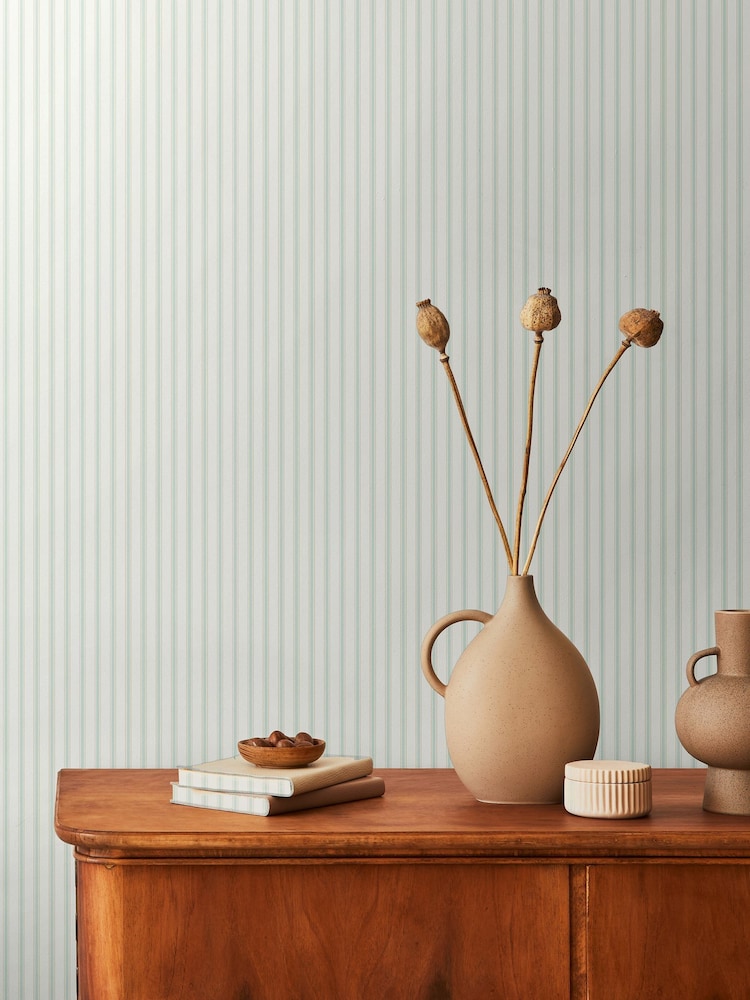 Hoopla Walls Seafoam Chalk Stripe 10M Wallpaper - Image 1 of 2