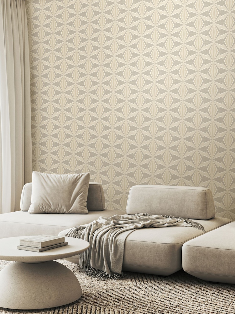 Hoopla Walls Warm Grey Sunray Diamond 10M Wallpaper - Image 1 of 2