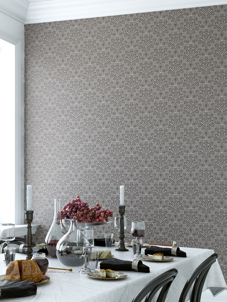 Hoopla Walls Black Ditsy Deco Fan 10M Wallpaper - Image 1 of 2 Hoopla Walls Black Ditsy Deco Fan 10M Wallpaper - Image 1 of 2