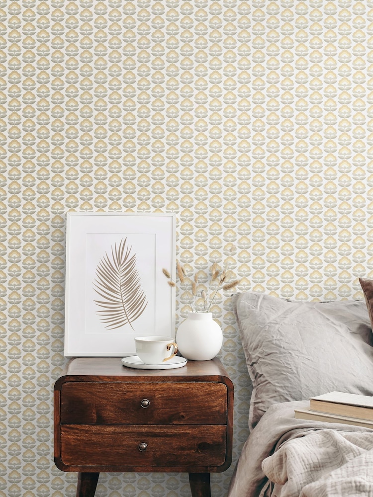 Hoopla Walls Stone Dove Retro Flower 10M Wallpaper - Image 1 of 2
