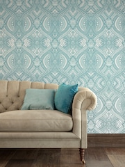 Hoopla Walls Ducke Egg Blue Ogee Damask 10M Wallpaper - Image 1 of 2