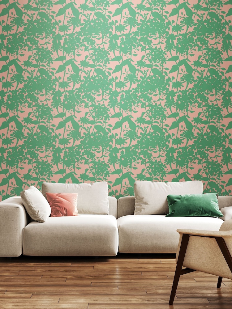 Hoopla Walls Jade Blossom Summer Silhouette 10M Wallpaper - Image 1 of 2
