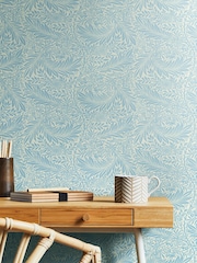 Hoopla Walls Wedgewood Blue Leaf Vine 10M Wallpaper - Image 1 of 2