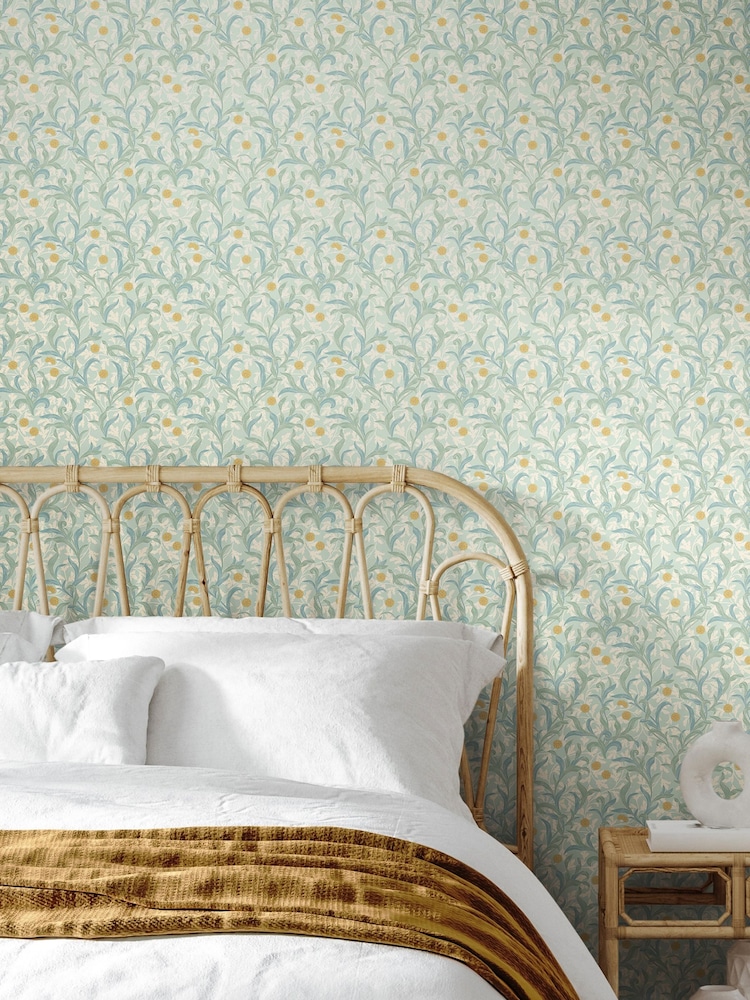 Hoopla Walls Duckegg Blue Floral Trail 10M Wallpaper - Image 1 of 2
