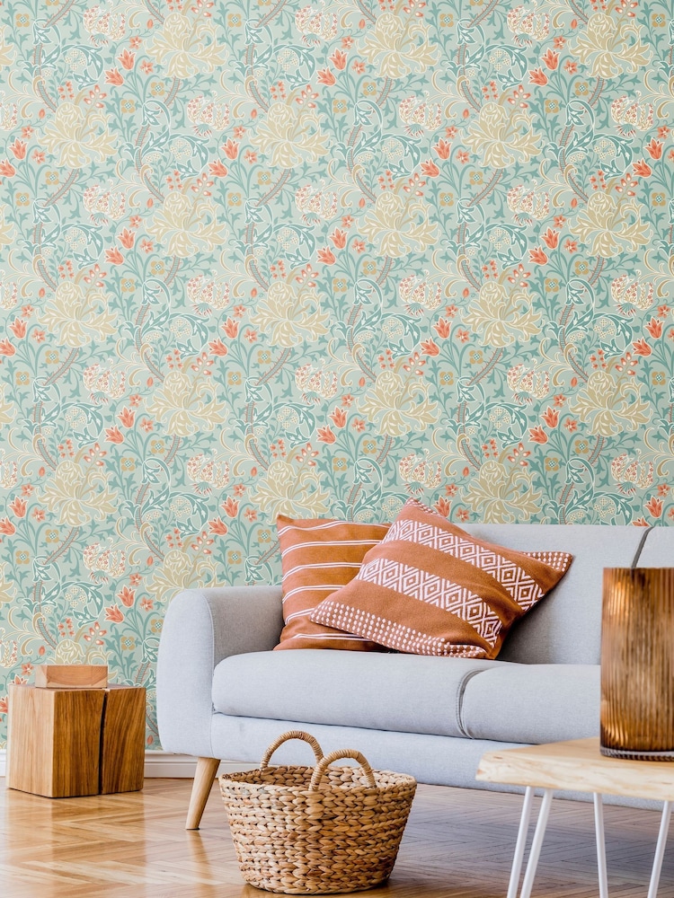 Hoopla Walls Duckegg Blue Lily Ogee 10M Wallpaper - Image 1 of 2